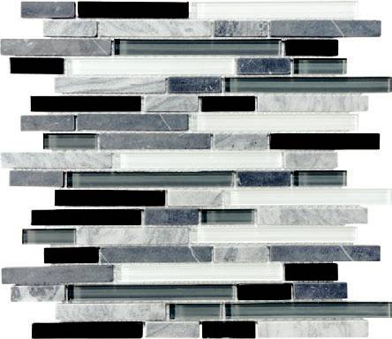 3001-0123-0 - Bliss Midnight Glass Stone Linear Blend Mosaic - Anatolia Midnight  Glass Stone Linear Blend Mosaic - Midnight Glass Stone Linear Blend Mosaic  Tile - Arleystone Bliss Midnight Glass & Natural